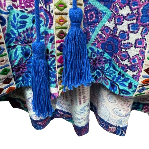 Cupio Boho Peasant Top Size Large Womens Tunic Tee Blouse Blue Paisley NWT - Picture 10 of 10